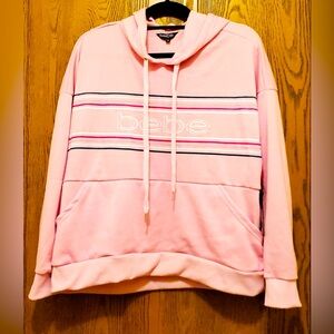 Bebe Sport Athletic/Athleisure Stripe Logo Pullover Hoodie Cropped Shirt NWT 2X